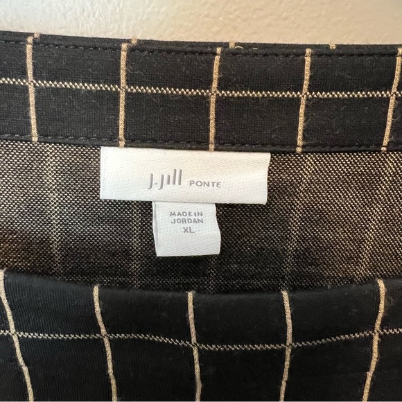 J Jill ponte knit tunic pullover top with bell sleeve  window pane plaid covers - Picture 2 of 7